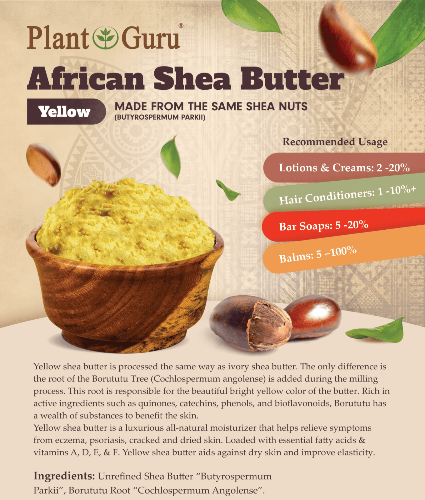 Raw African Shea Butter 3 lbs. Bulk Wholesale 100% Pure Natural Unrefined Organic Yellow Great For DIY Body Butters, Lotion, Cream, lip Balm & Soap Making Supplies, Eczema & Psoriasis, Stretch Mark