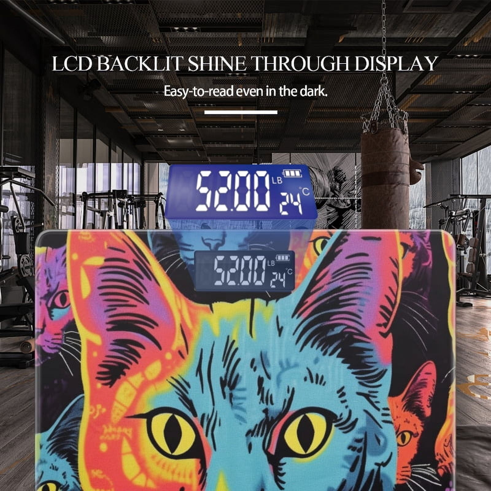 High Precision Body Weight Scale Smart Bathroom Scales with Large LCD Display(400lbs),Decorative for Bedroom-Cats With Different Colors On Black Background