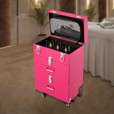 DENEST Rolling Makeup Train Case Cosmetic Trolley Luggage Box Makeup Storage Organizer