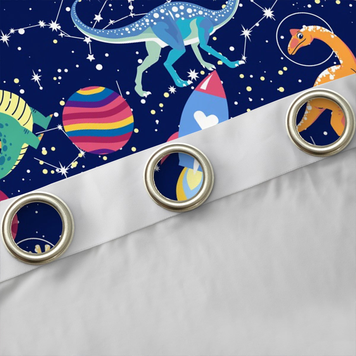 Homewish Colorful Cartoon Dinosaur Black Out Curtains,Rocket Pattern Curtains Pack of 2 (42x63 Each),Constellation Print Galaxy Planet Bedroom Curtains For Boy Kids,Microfiber Bedroom Decor
