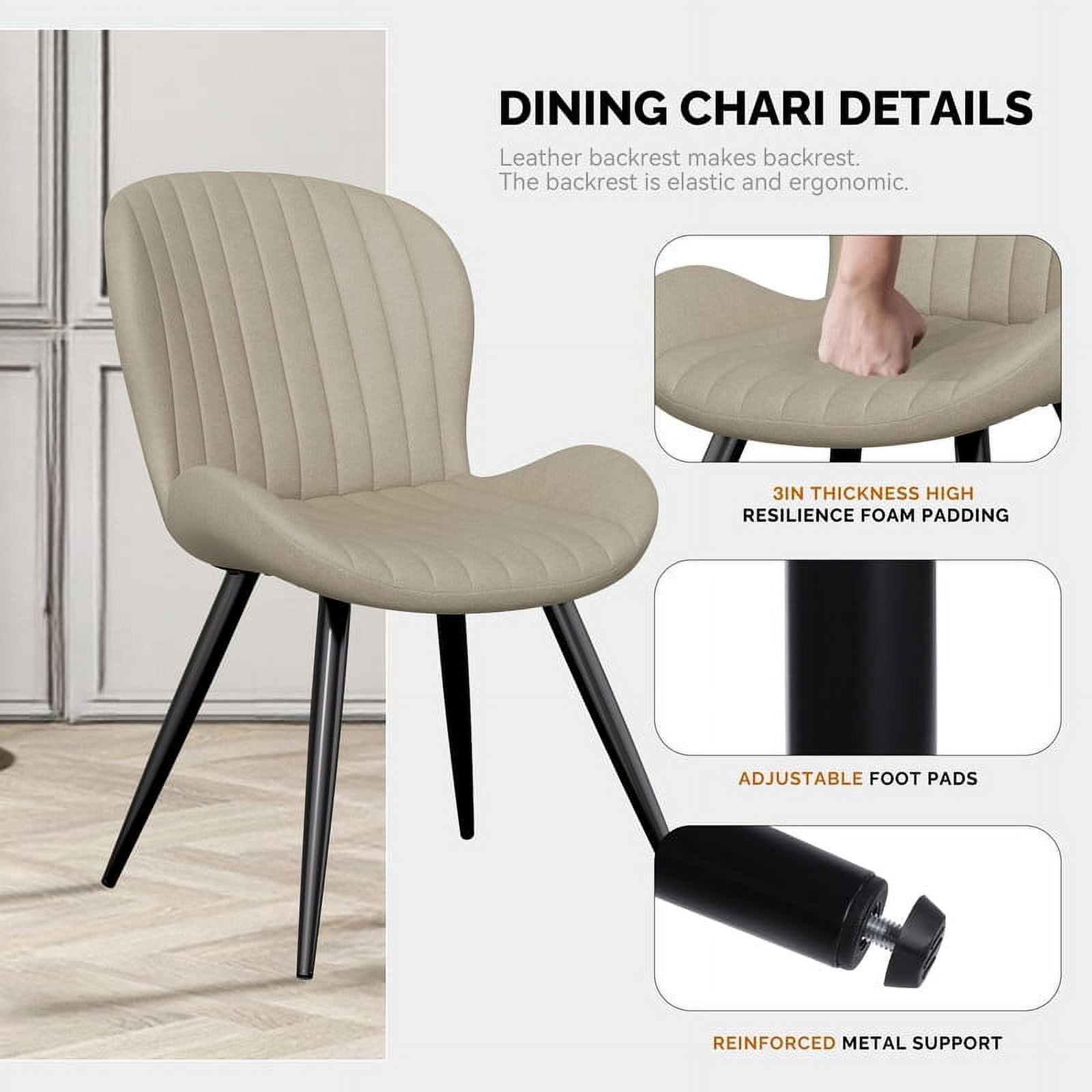 Hawsaiy Upholstered Dining Chairs Set of 2, Modern Kitchen Chairs with Backrest and Metal Legs, 19" Seat Height,Beige