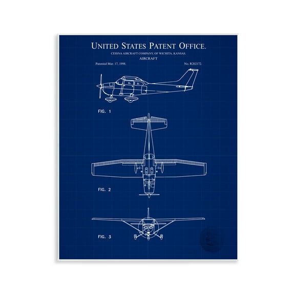 Stupell Industries Aircraft Patent Blueprint Transportation Painting Unframed Art Print Wall Art, 11 x 14