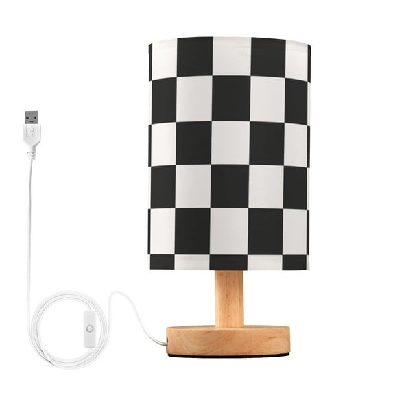 Black-white Plaid Table Lamp with USB Port LED Warm Light Lamp Night Light Home Decor