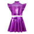thumbnail image 3 of SiiRoh Girls Modern Jazz Latin Ballet Dance Outfits Sparkly Rhinestone Mock Neck Crop Top with Metallic Skirt Purple 8, 3 of 7