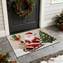 Darzheoy Knitted Christmas Bath Mat, 16x24 Inch Absorbent Floor Rug for Bathroom and Entryway, Non-Slip Base for Safety, Machine Washable for Holiday Decor