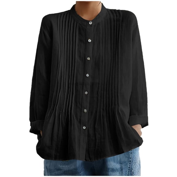 Fengactive Women's Long Sleeve Lapel Blouses Casual Lightweight Loose Fit Comfy Breathable Vacation Tees