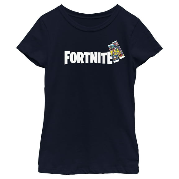 Girl's Fortnite Classic Logo Photo Strip Graphic Tee Navy Blue Large