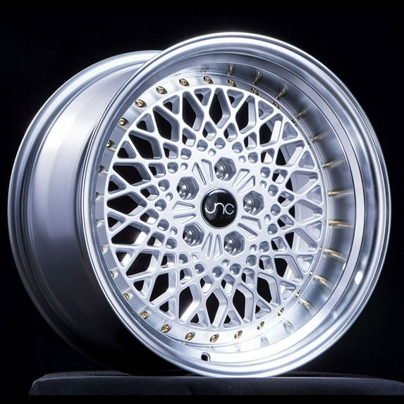For 15x8.25 inch (1 Single Wheel Only) JNC Wheels - 15" JNC045 Silver Machined Lip w/ Gold Rivet Rim - 4x100 JNC Wheels-35518822860
