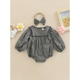 thumbnail image 3 of Musuos Baby Girl’s Long Sleeve Romper  Headband 3 6 12 18M Fashion Plaid Printed Round Neck Stitching Bodysuit, 3 of 9