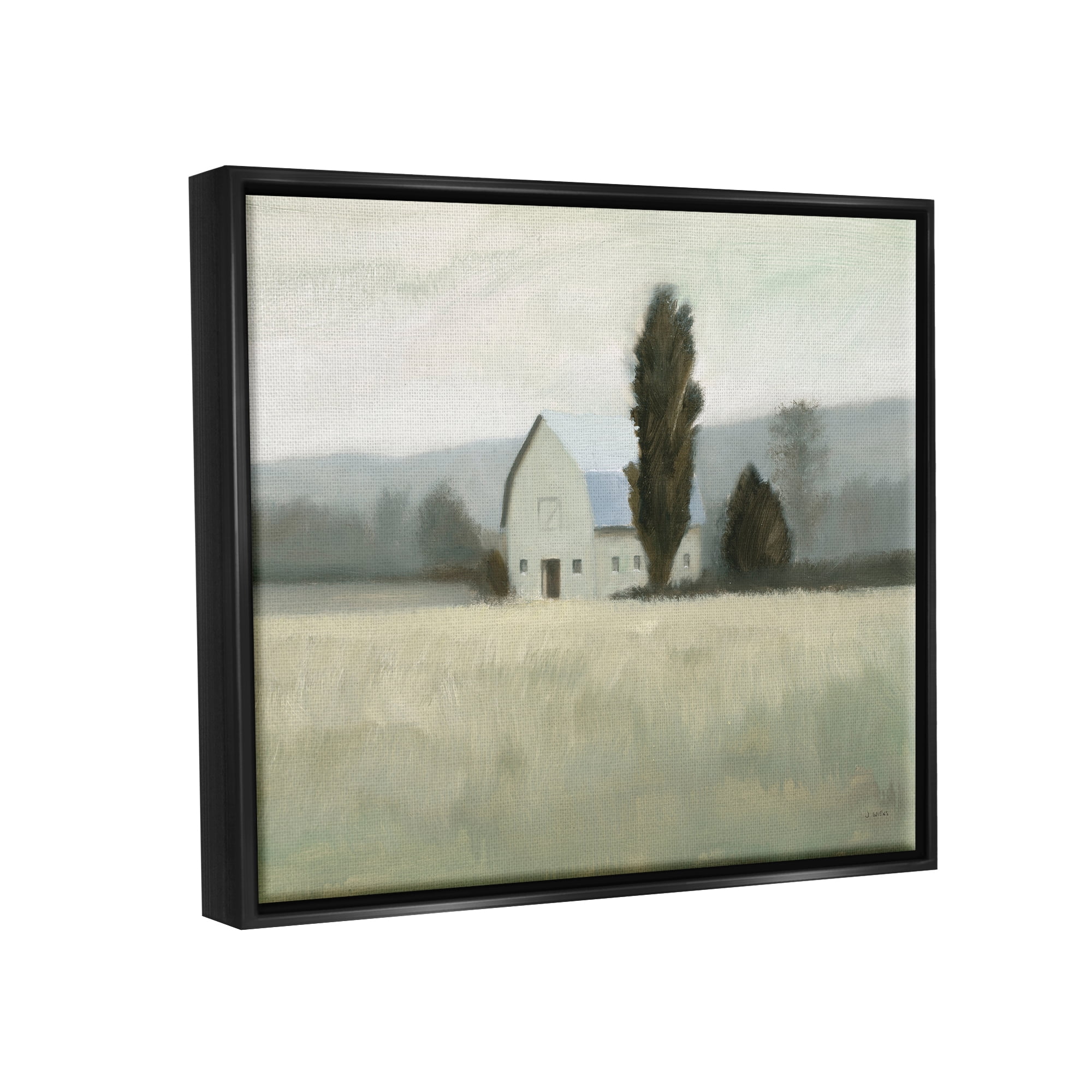 Stupell Industries Farmside Landscape White Barn Green Meadow Jet Black Framed Floating Canvas Wall Art, 24x30, by James Wiens