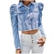 thumbnail image 2 of Pntutb Mujer Moda Casual Botón Manga Larga Sin Capucha Denim Outwear tops Blusa Pntutb Pntutb-330, 2 of 6