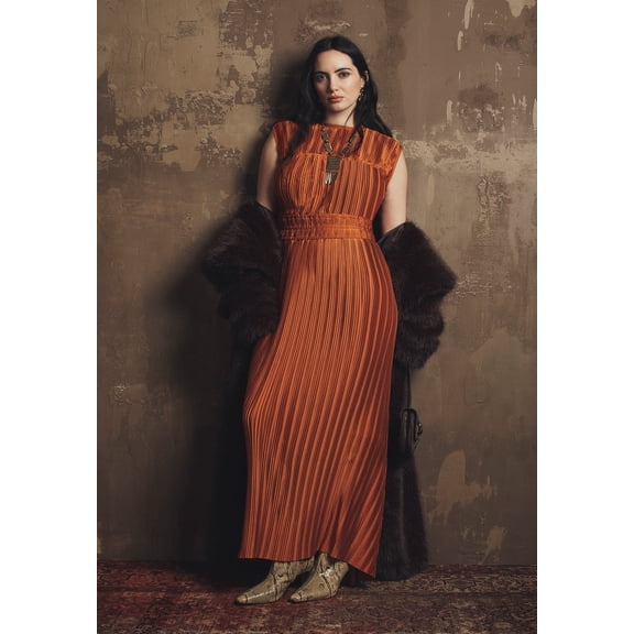 June & Vie Women's Plus Size Boatneck Plisse Cap-Sleeve Maxi Dress