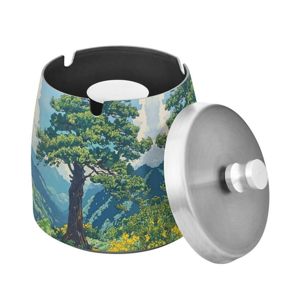 Yayeee Ashtray with Lid for Cigarette Smokeless Stainless Steel Home Ash Holder, Blue Mountain