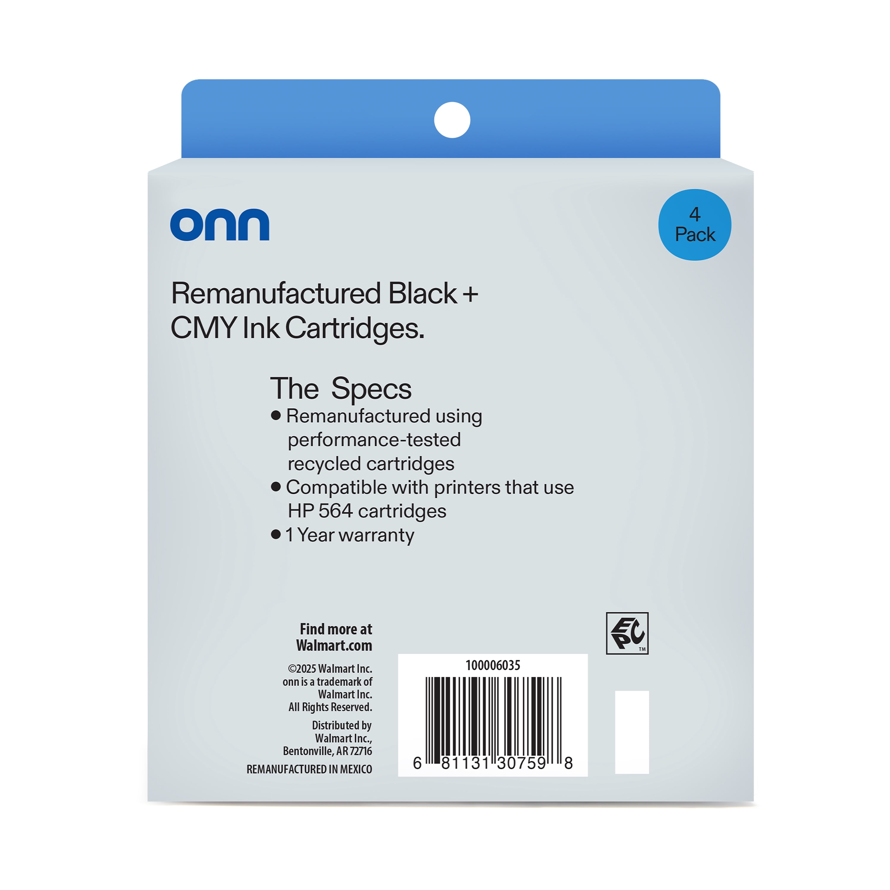 (4 pack) onn HP 564XL + 564 Black and Tri-Color, 4 Pack Ink Cartridge (Remanufactured)
