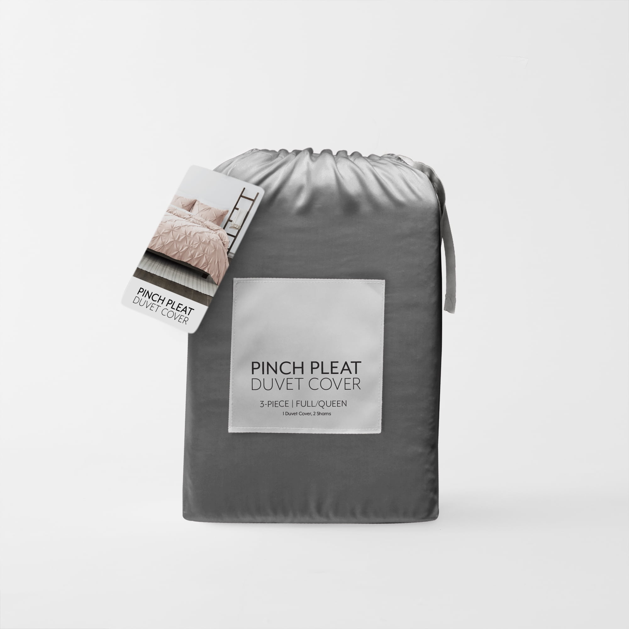 Noble Linens Gray Pinch Pleat 3-Piece Duvet Cover Set, Full/Queen