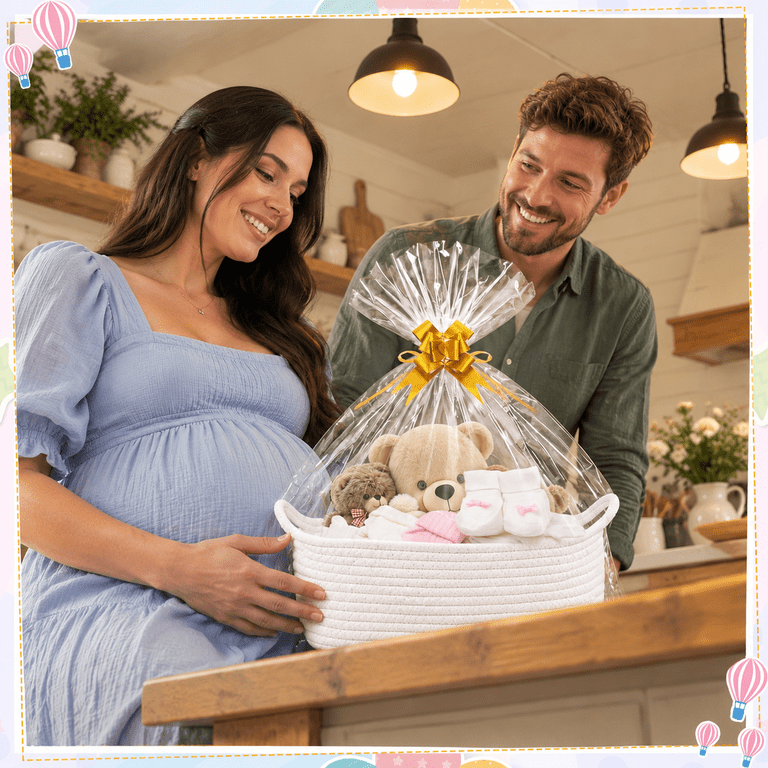 10 Pack White Woven Cotton Rope Gift Baskets with Bags and Ribbons ...