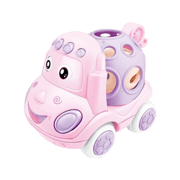 Camión con sonajero suave y ruedas, vehículo para empujar y llevar para niños, niños y niñas Rosa