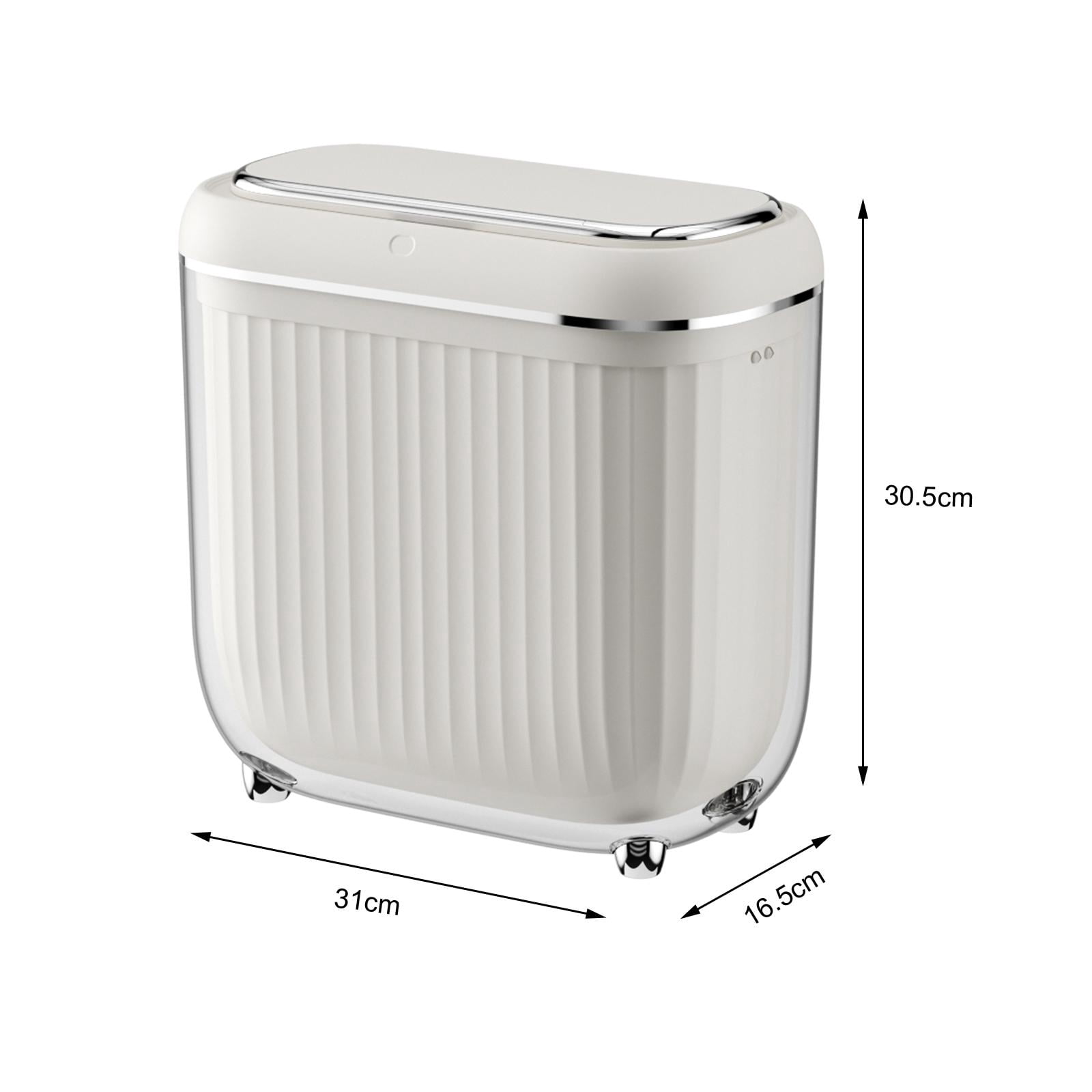 Baoblaze Automatic Trash Bin Narrow Trash Bin, Waterproof Sealed Lid Touchless Garbage Can Bathroom Trash Can for Laundry Home Kitchen White Argent