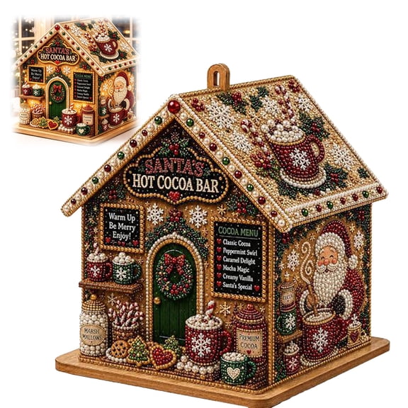 3D Christmas Wooden House Pearl Diamond Painting Kit for Adults