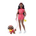 thumbnail image 1 of Barbie Twinning Looks Fashion Doll with Pet Dog, Matching Red Clothes & Accessories, Black Hair, 1 of 6