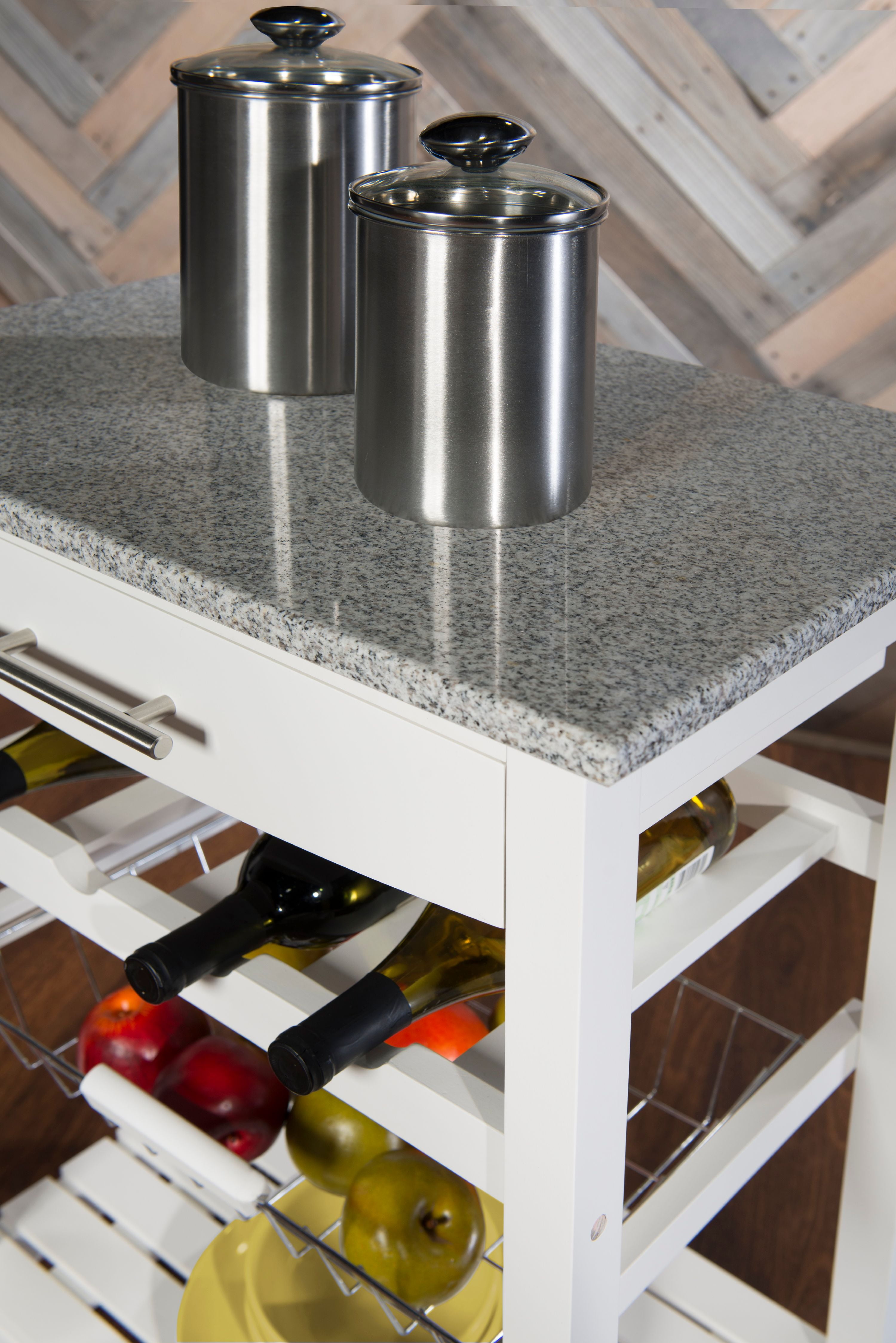 Linon Roger Kitchen Island Granite Top, with Castors, Multiple Colors