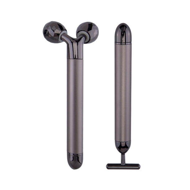 Kit de masajeador facial 2 en 1, masajeador facial eléctrico 3D con rodillo en forma de T, herramienta de masaje de piel, color negro ceniza