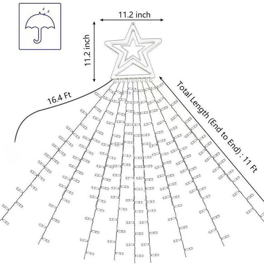 LED Star Waterfall Solar Light Christmas Tree 11ft 350 LED Fairy String Lights with Remote Control Outdoor Waterproof Holiday Decoration Solar Powered Christmas Tree Lights for Yard, Garden, Patio