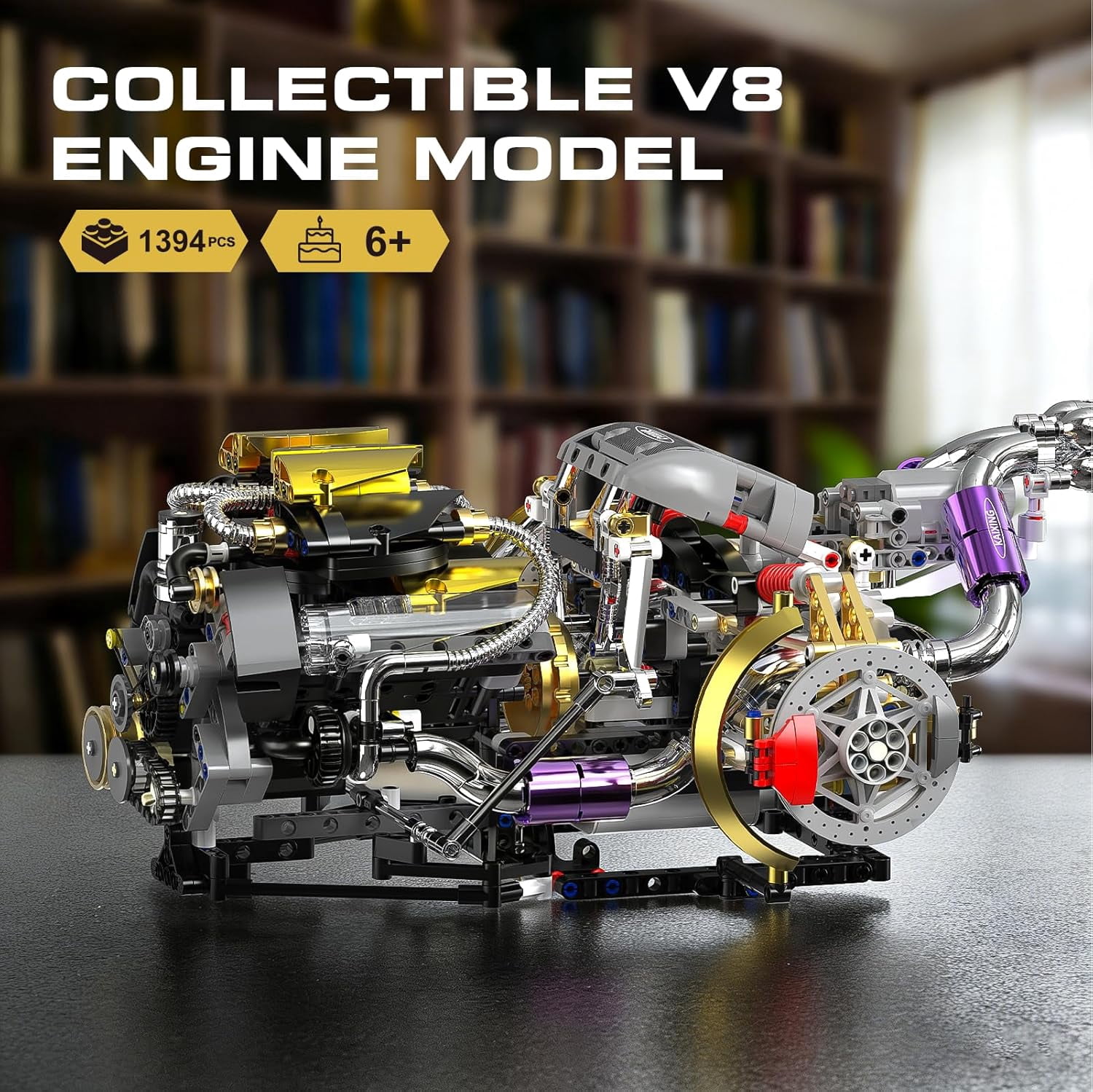 V8 Engine Model Kit That Works, 1394 PCS Advanced Collectible Engine Building Block Sets with Lights & Spray