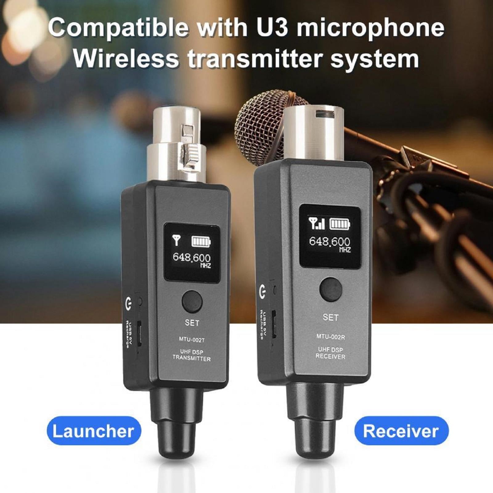 NATEFEMIN Wireless Microphone System with XLR Adapter for Mixers, USB Charging, Long Range, 15 Channels