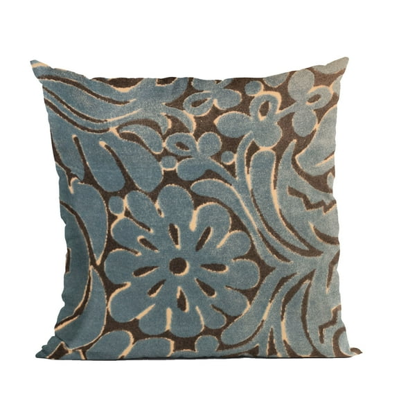 Plutus 16" x 16" Flower Velvet Paisley Luxury Throw Pillow in Blue
