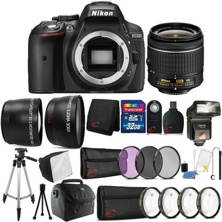 Nikon D5300 24.2MP D-SLR Camera Nikon 18-55mm VR AF-P DX Nikkor Lens + Dedicated Autofocus i-TTL Flash + 32GB Accessory