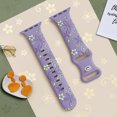 thumbnail image 2 of Floral Band Compatible with Apple Watch Women 42(Series 1/2/3)/44/45/46/49mm, Engraved Cute Flower Silicone Dressy Strap for iWatch Series 10 9 8 7 6 5 4 3 2 1 SE Ultra, Violet+Light Green, 2 of 4