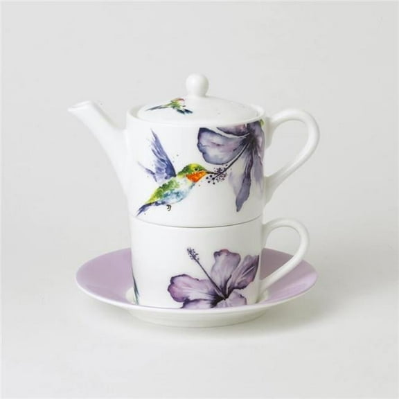 Roy Kirkham ER30121 TEA FOR ONE Teapot with Tea Cup and Saucer - HUMMINGBIRD