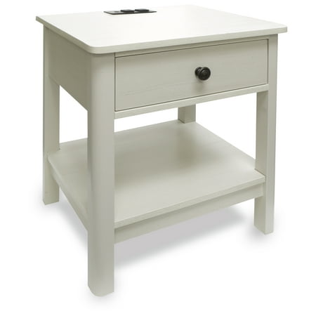 Rectangular End Table With Ac Power, White Chairside Table With Power