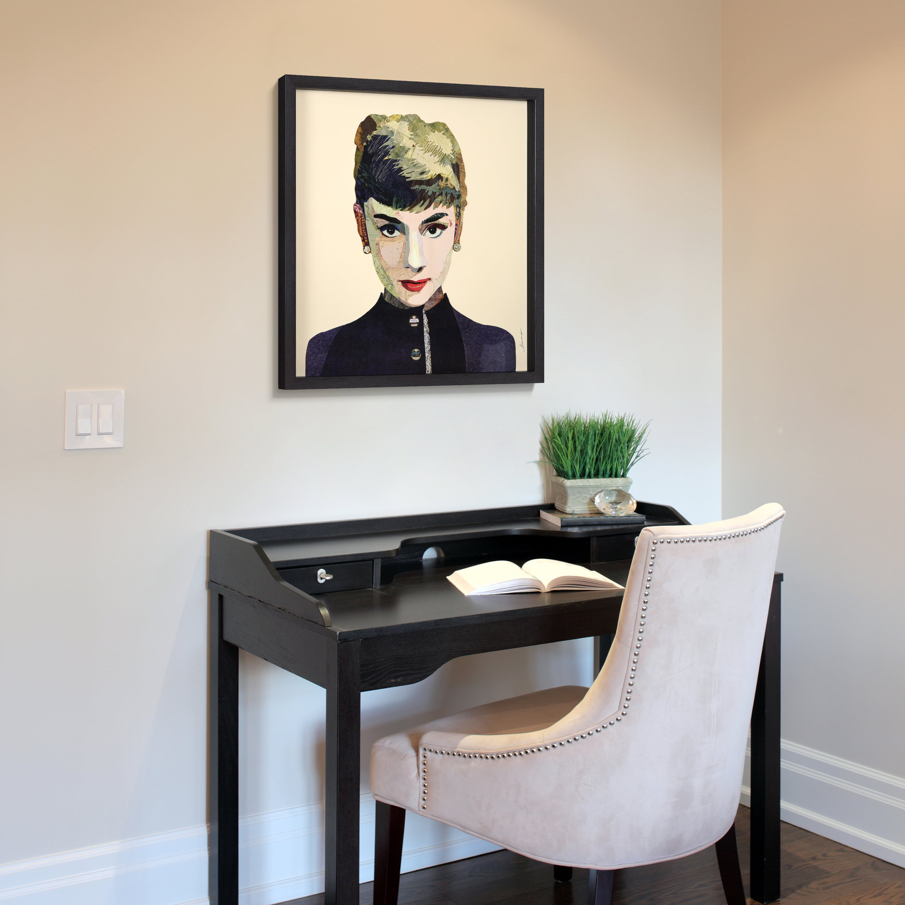 Empire Art Direct Audrey Dimensional Collage Framed Graphic Art Under Glass Wall Art, 25" x 25" x 1.4", Ready to Hang