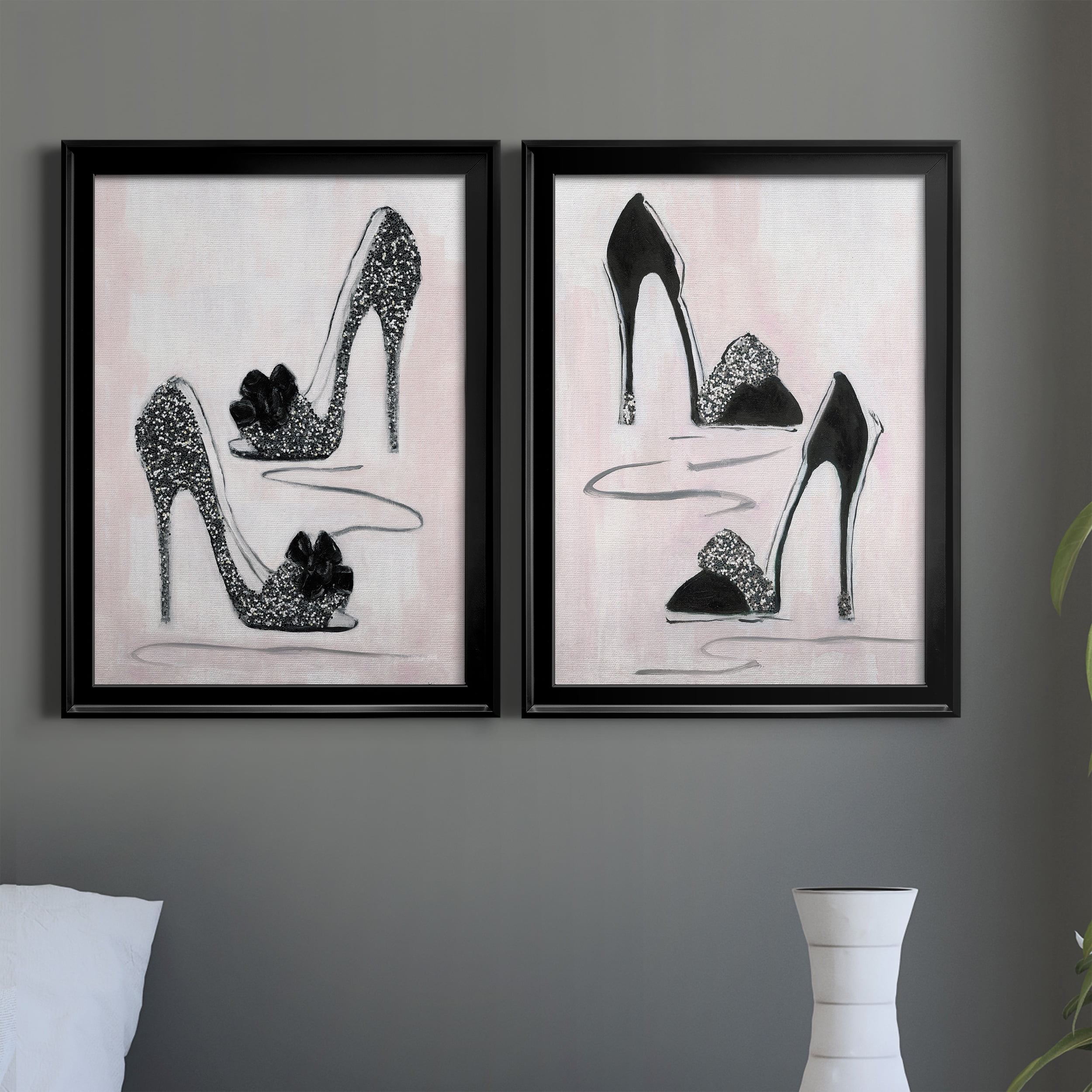 2 Piece Set Shoes That Dazzle I Premium Framed Canvas - Ready to Hang - 18.5 x 24.5 Each - Black Frame