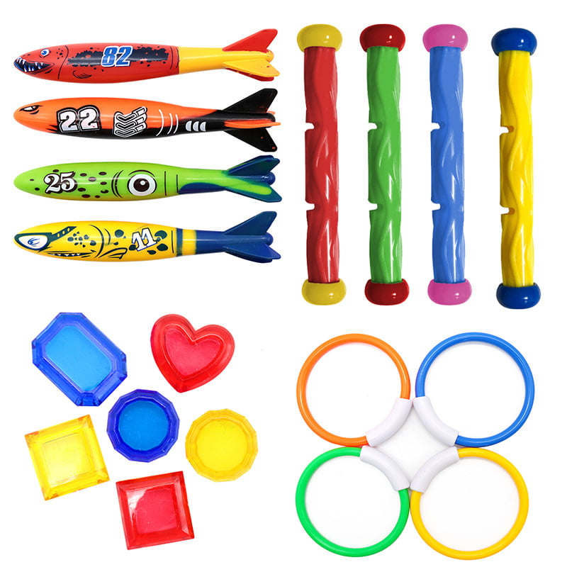 19 x Underwater Diving Toys Dive Ring/Torpedo/Sticks Swimming Pool Toy Game Kids 