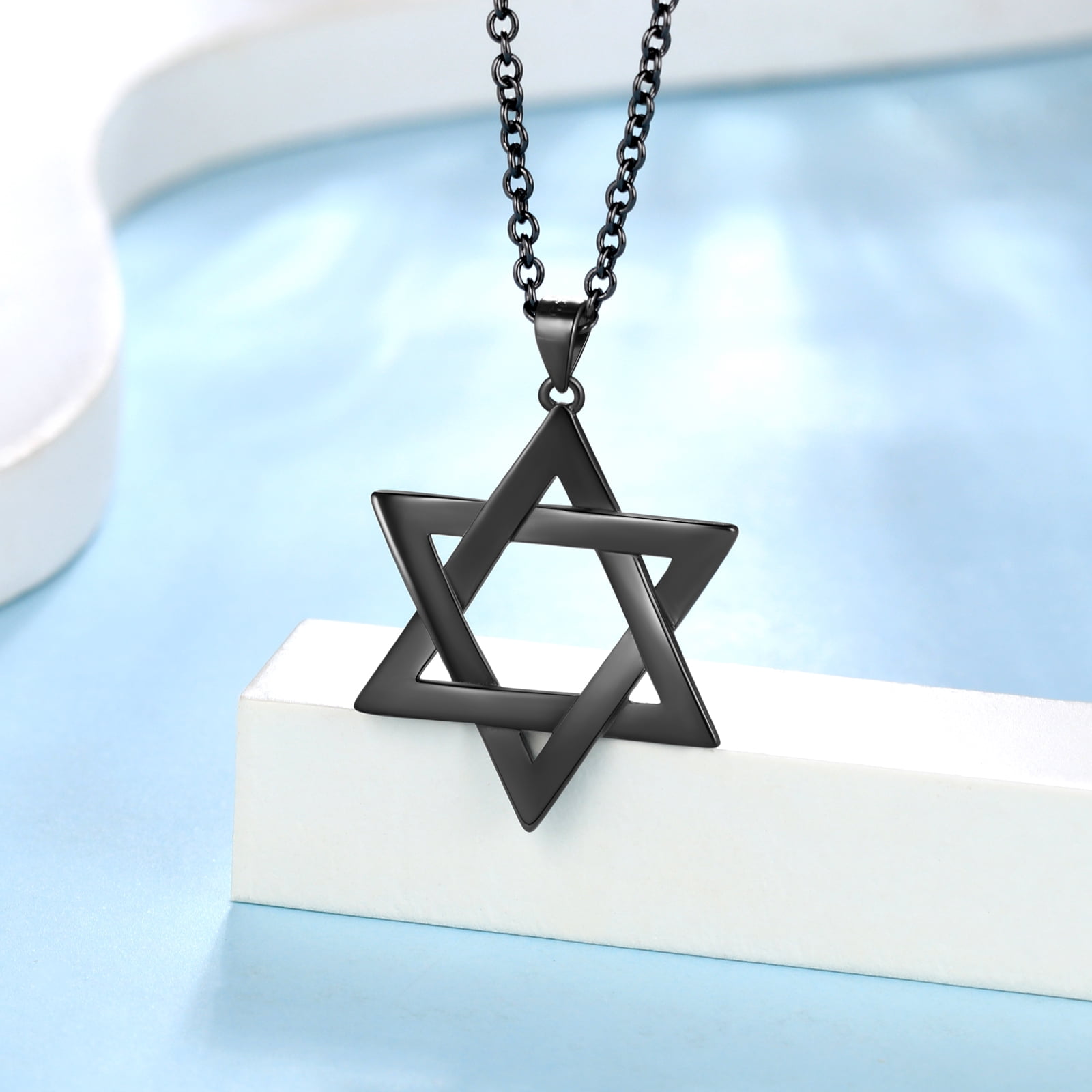 Jewmon Jewish Star Necklace for Women Men Black Gold Over 925 Silver Magen David Star Necklace Protection Jewelry