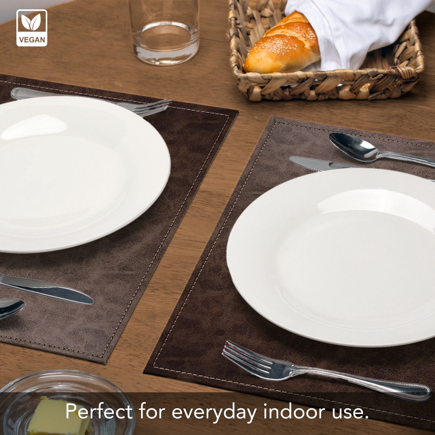 Luxurious Cloves Vegan Leather Placemats 4 Pack Look and Feel of Genuine Leather Infused with Copper