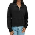 thumbnail image 5 of Women Sweatshirt Casual Long Sleeve Half Zip Pullover Lightweight Casual Loose Fashion Sweatshirts Black 2XL, 5 of 6