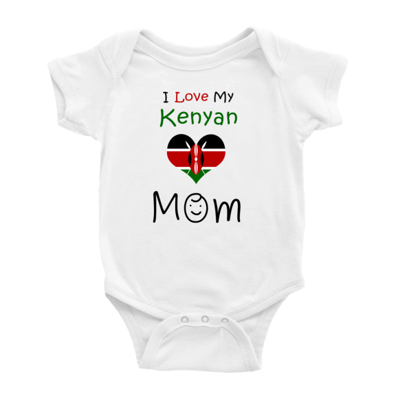 I Love My Kenyan Mom Cute Baby Romper Bodysuit For Boy Girl (White, 0-3 Months)