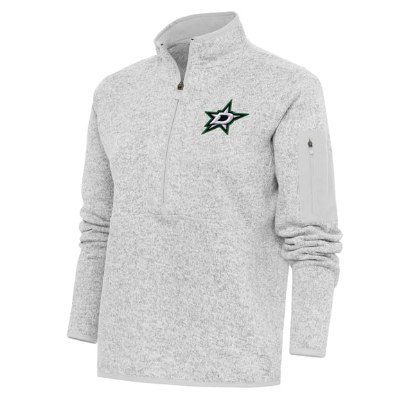 Women's Antigua Heather Gray Dallas Stars Team Logo Fortune Quarter-Zip Jacket