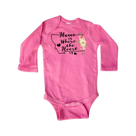 

Inktastic Montana Home is Where the Heart is with Watercolor Floral Gift Baby Boy or Baby Girl Long Sleeve Bodysuit