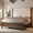 Dark Walnut, variant on Merluxy Queen Solid Wood Bed Frame with 57" Tall Wingback Headboard, Deep Button Tufted, Dark Walnut