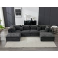 thumbnail image 4 of LIZHOUMIL Modular Cloud Sofa Set, Chenille U/L-Shape, 140"/110", Beige/Black/Gray, 4 of 9