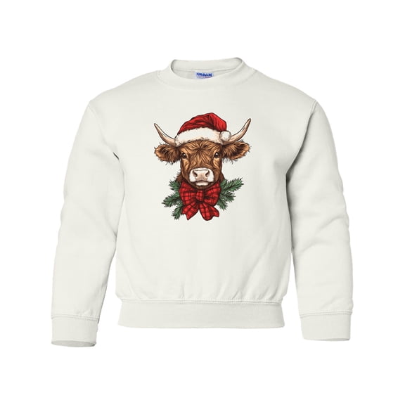 Inktastic Christmas Cow Brown Youth Sweatshirt