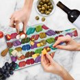 thumbnail image 4 of Colorful Cutting Board, French Macarons in a Row Coffee Shop Cookies Flavours Pastry Bakery Food Design, Tempered Glass Cutting and Serving Board, Wine Bottle Shape, Multicolor, by Ambesonne, 4 of 5