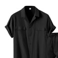 thumbnail image 4 of 100% Cotton Two Piece Sets for Men Summer Vacation Beach Set Casual Short Sleeve Shirt and Drawstring Elastic Waist Shorts with Pockets Black S, 4 of 4