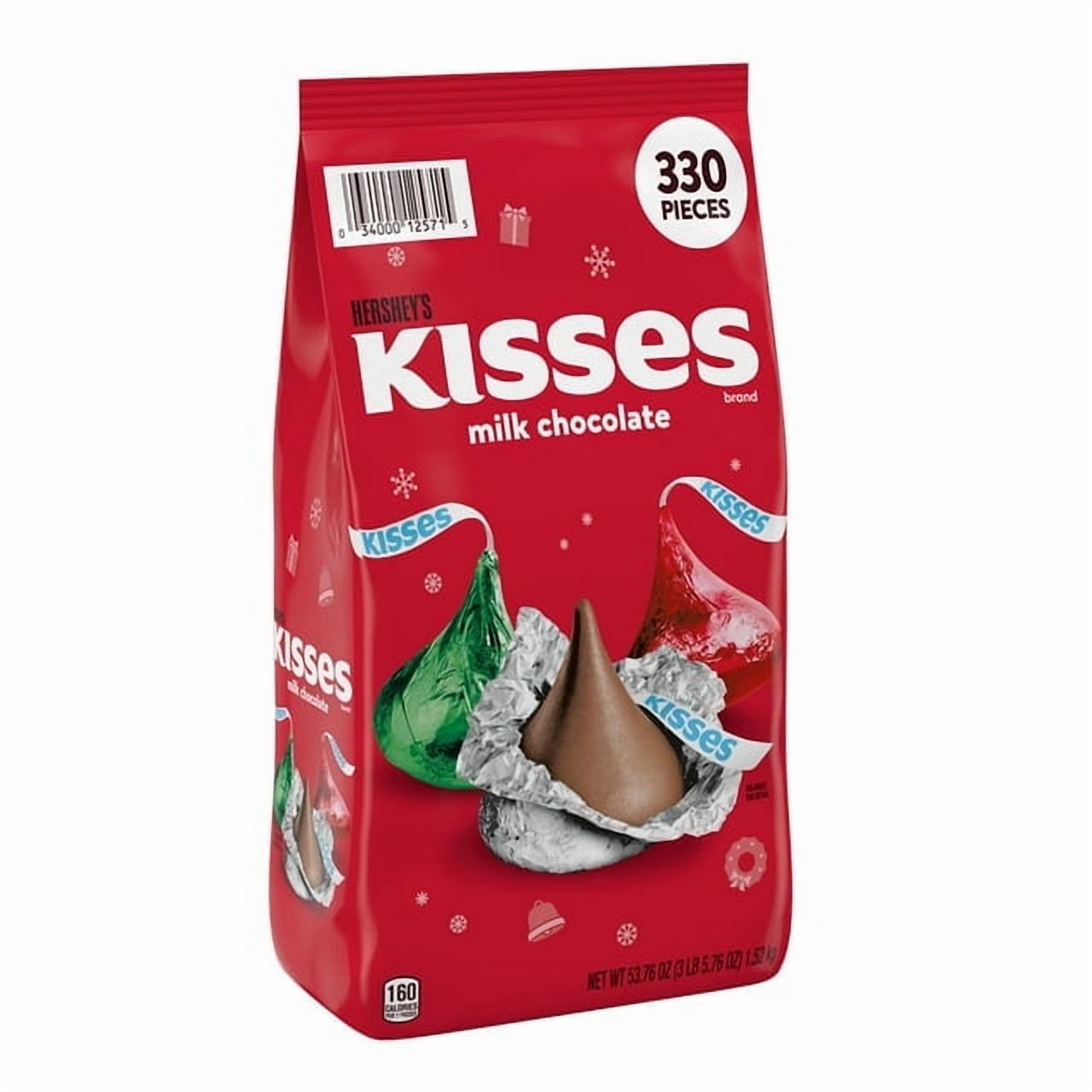HERSHEY'S KISSES Christmas Milk Chocolate Candy (335-pc Bulk)- With Olive White Bowl By OMA