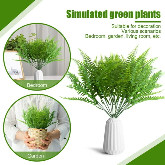 1pc Artificial Ferns for Indoor and Outdoor, Plastic Fake Plants Replicating Real Look, Easy Maintenance, 10/Package (15.35 inches Long, 6 Branches Each)